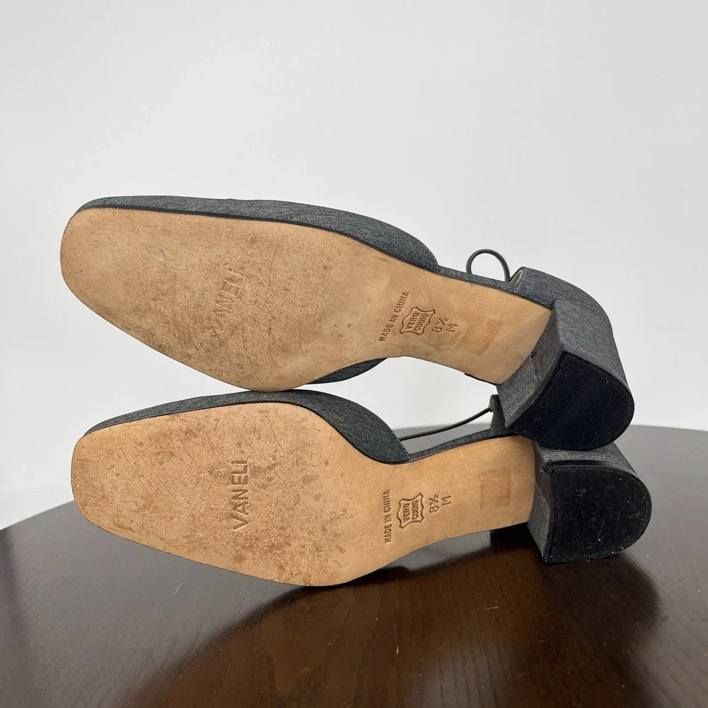 Vaneli Mary Jane Pump Shoes Women's 8.5M‎ Gray Fabric Heel Ankle Strap